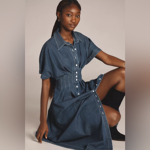 Anthropologie The Tobie Button-Front Pleated Shirt Dress by Exquise - Picture 4 of 4